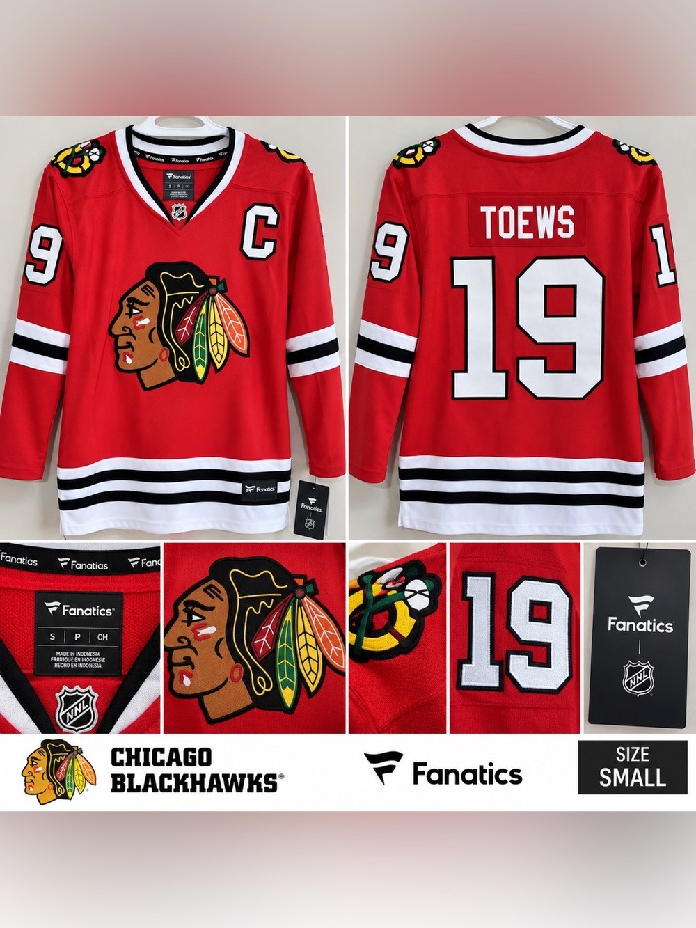 Fanatics Chicago Blackhawks Jonathan Toews #19 Hockey Jersey Women's Small